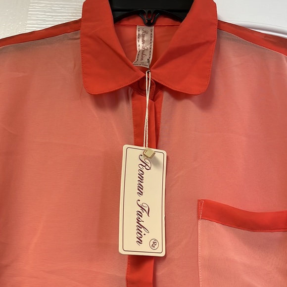 Roman Fashion sheer two-tone orange button down. S. - Picture 3 of 5